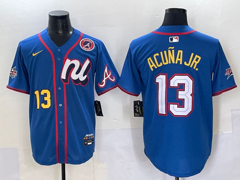 Men 2025 Atlanta Braves #13 Acuna jr Blue All star Nike MLB Jersey style 8